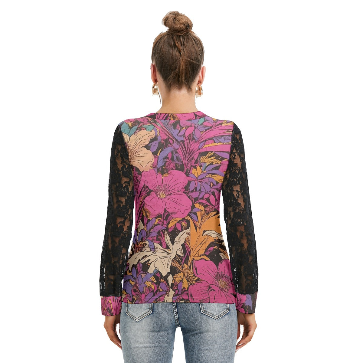 All-Over Print Women's T-shirt And Sleeve With Black Lace