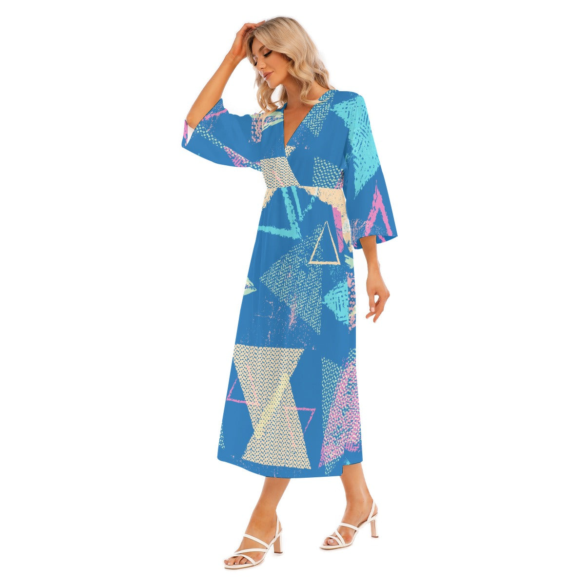 All-Over Print Women's Mid-Sleeve Long Dress