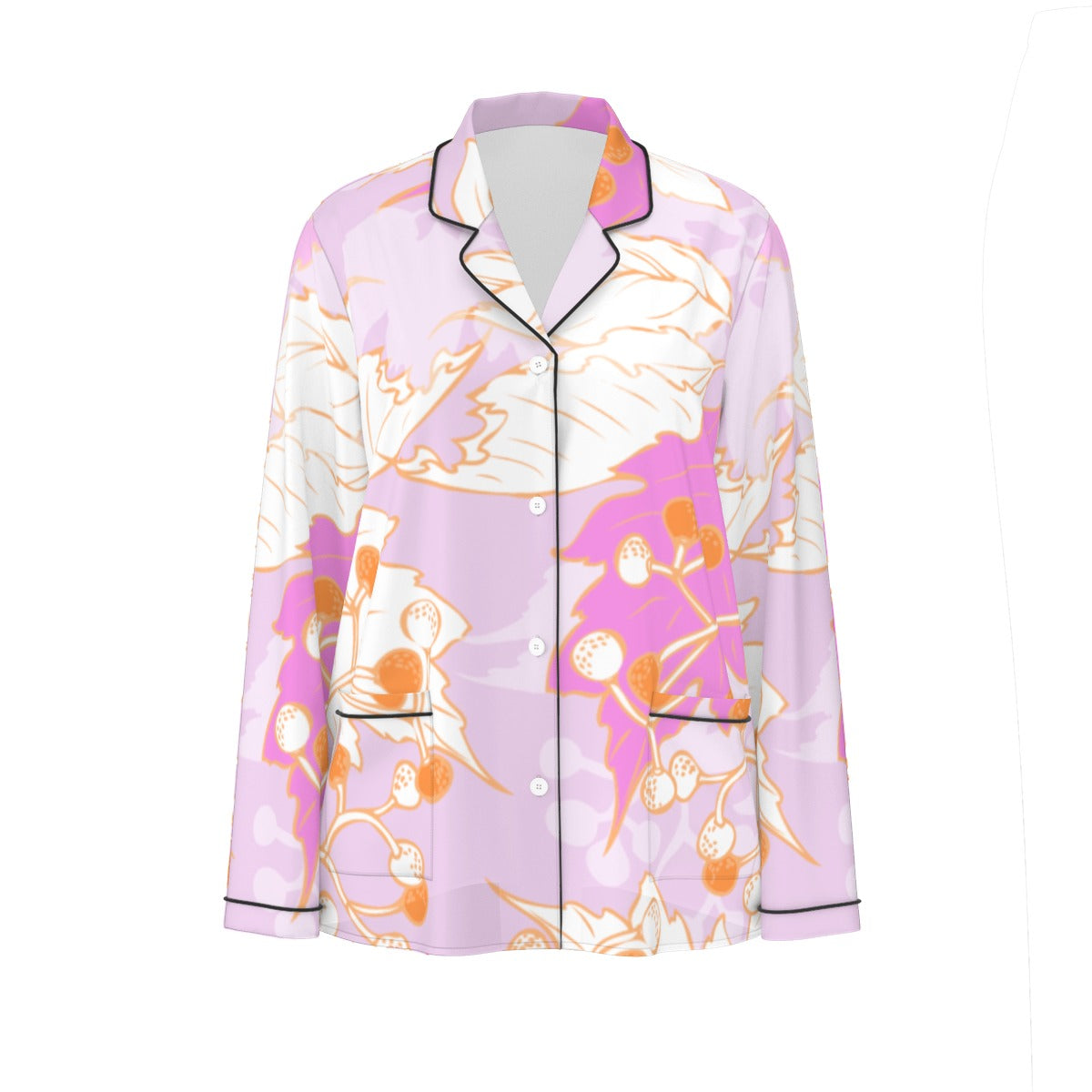 All-Over Print Women's Long Sleeve Pajama Set With Black Contrast Piping