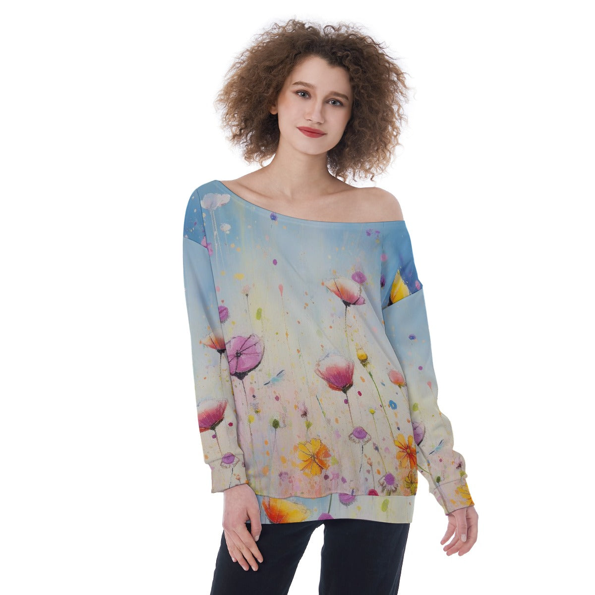 All-Over Print Oversized Women's Off-Shoulder Sweatshirt