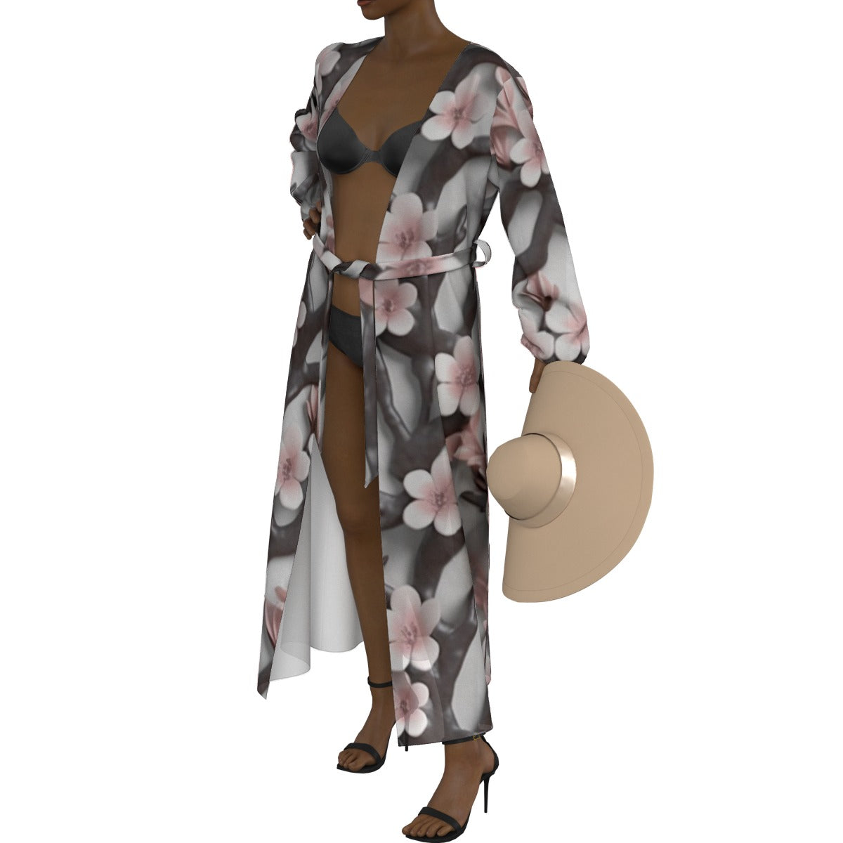 All-Over Print Women's Lace-up Chiffon Robe