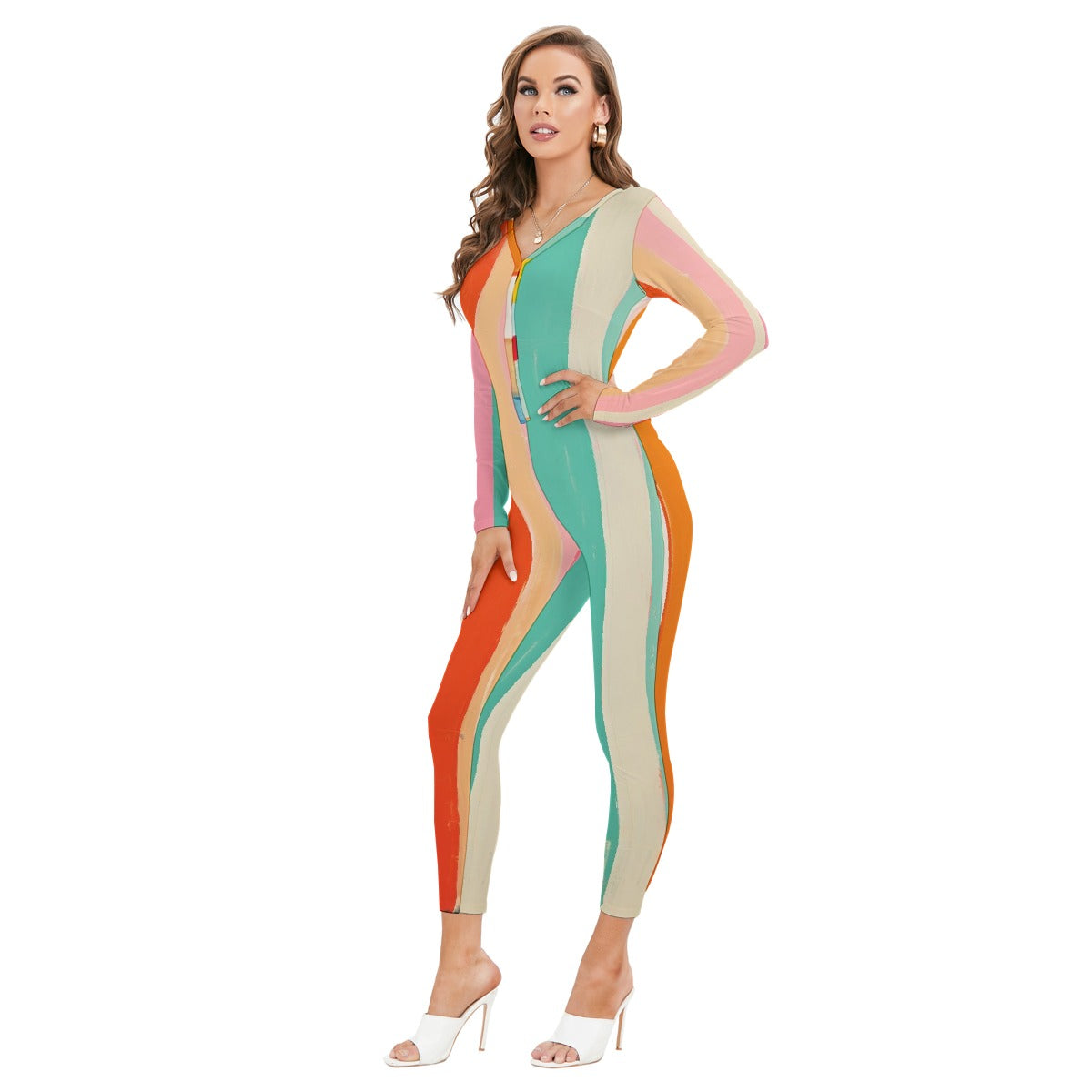 All-Over Print Women's Plunging Neck Jumpsuit