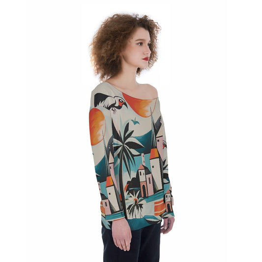 All-Over Print Oversized Women's Off-Shoulder Sweatshirt