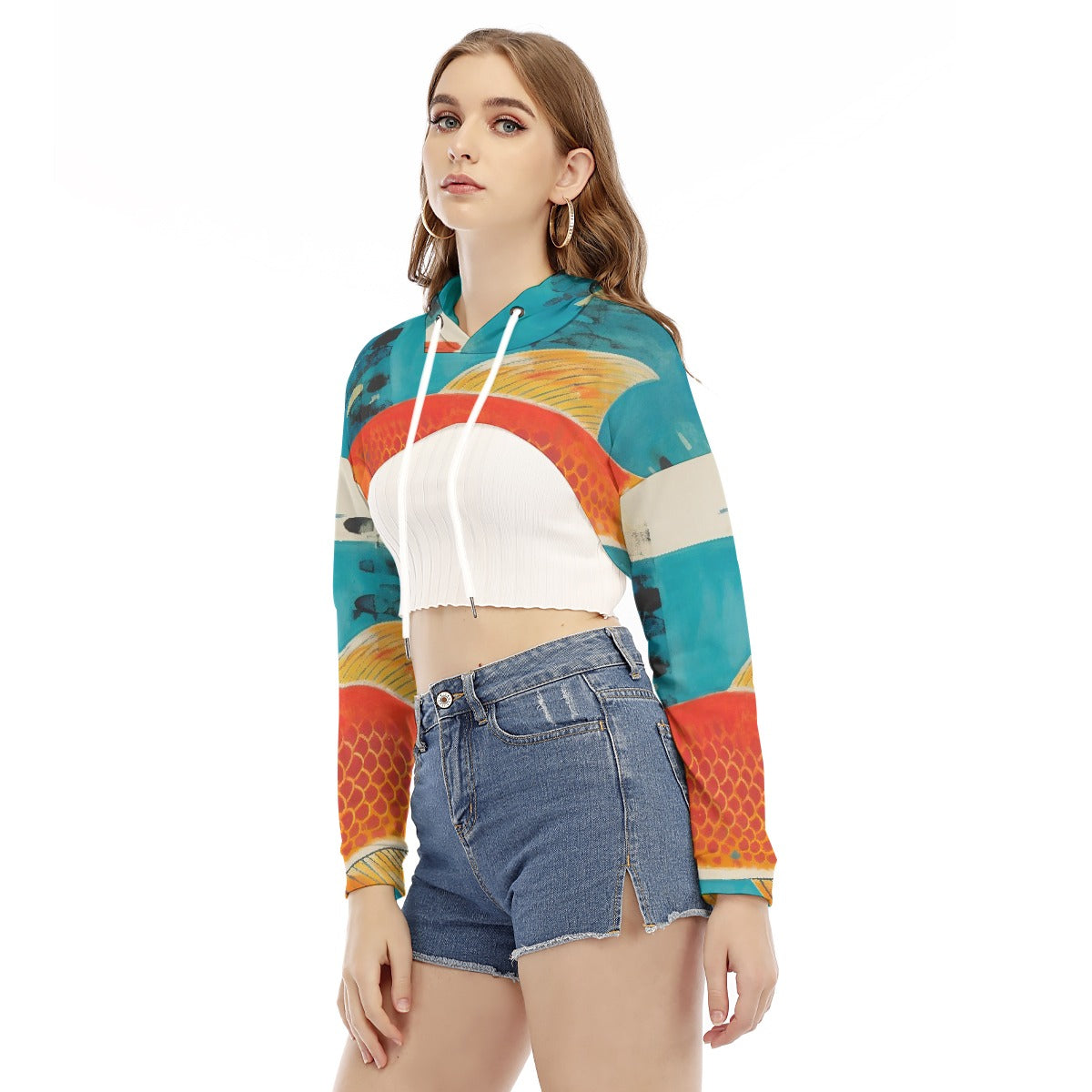 All-Over Print Women's Smock Short Hoodie With Long Sleeve
