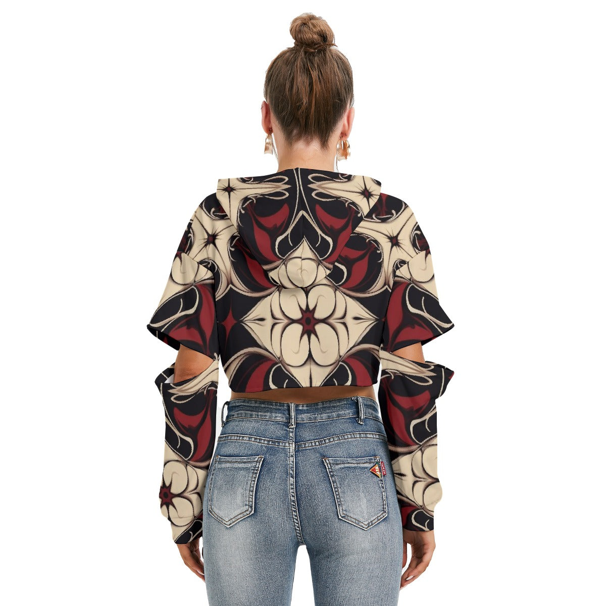 All-Over Print Women's Heavy Fleece Hoodie With Hollow Out Sleeve