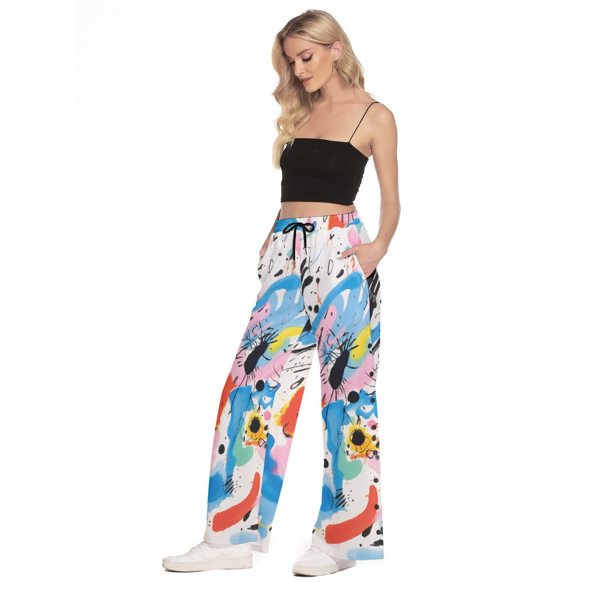 All-Over Print Women's Side Slit Snap Button Trousers