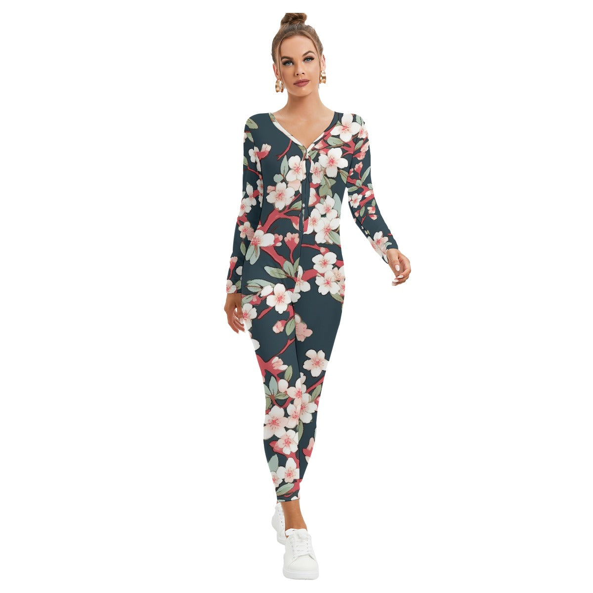 All-Over Print Women's Plunging Neck Jumpsuit