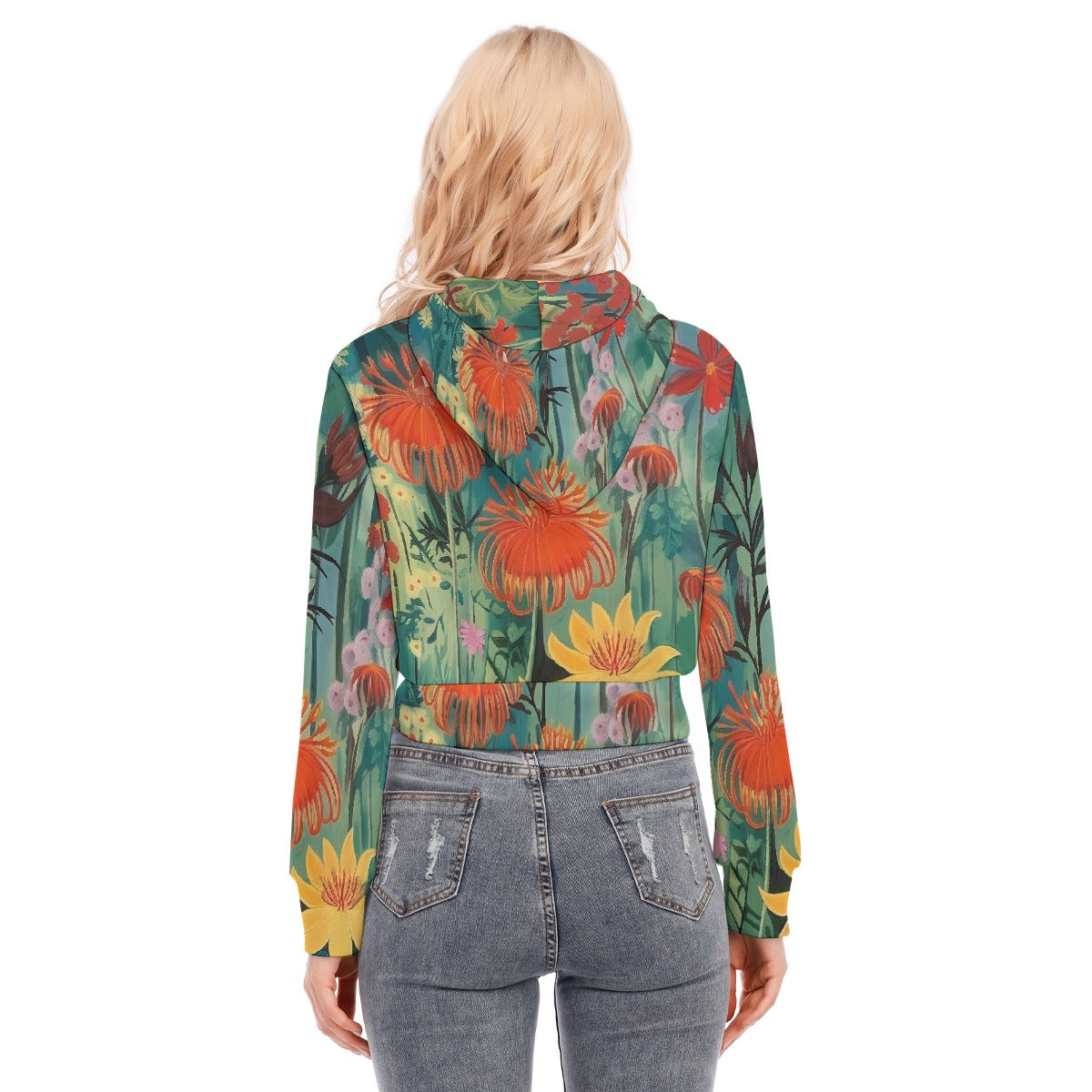 All-Over Print Women's Crop Top Hoodie With Zipper Closure