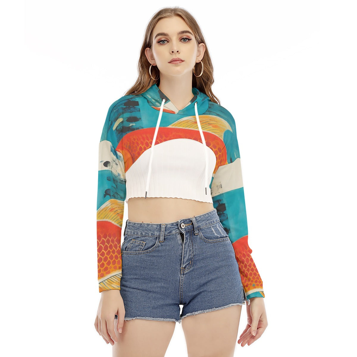 All-Over Print Women's Smock Short Hoodie With Long Sleeve