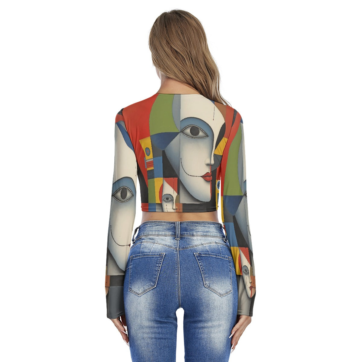 All-Over Print Women's Round Neck Crop Top T-Shirt