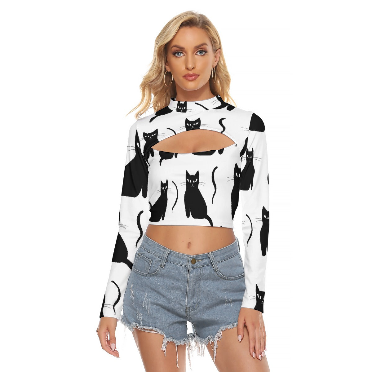 All-Over Print Women's Hollow Chest Keyhole Tight Crop Top