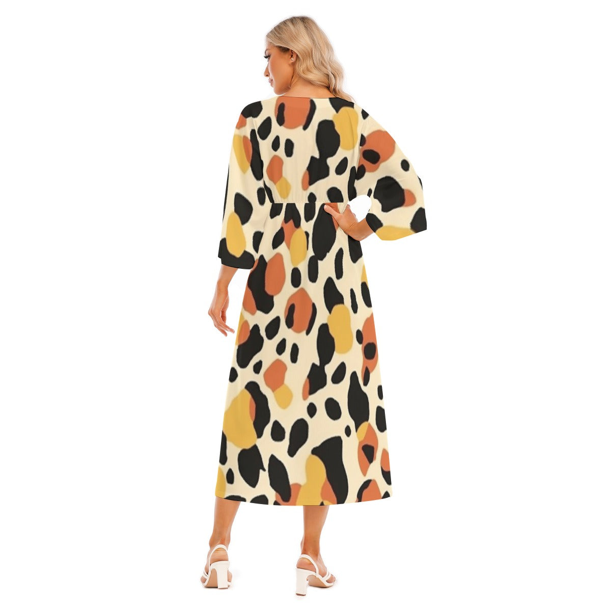 All-Over Print Women's Mid-Sleeve Long Dress