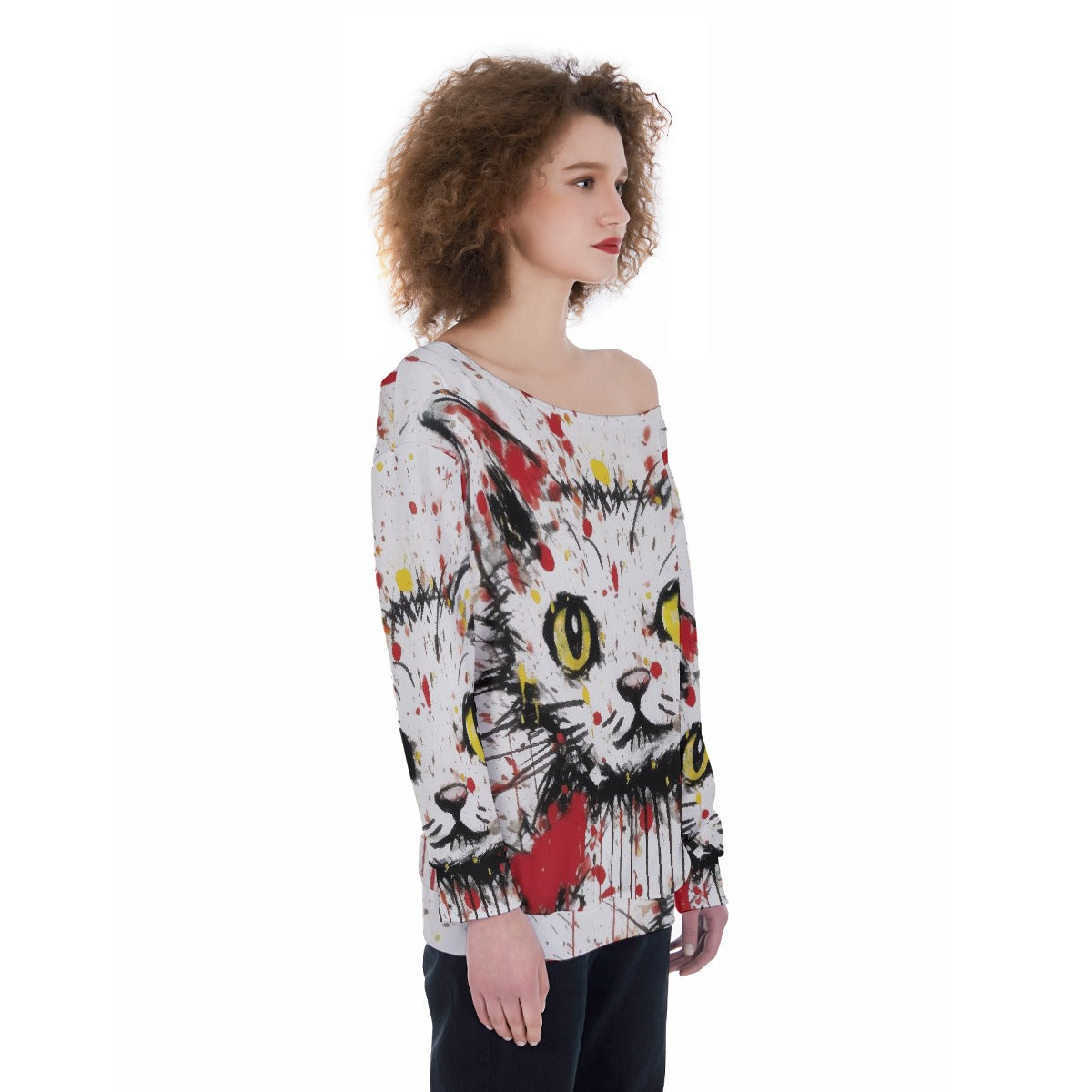 All-Over Print Oversized Women's Off-Shoulder Sweatshirt