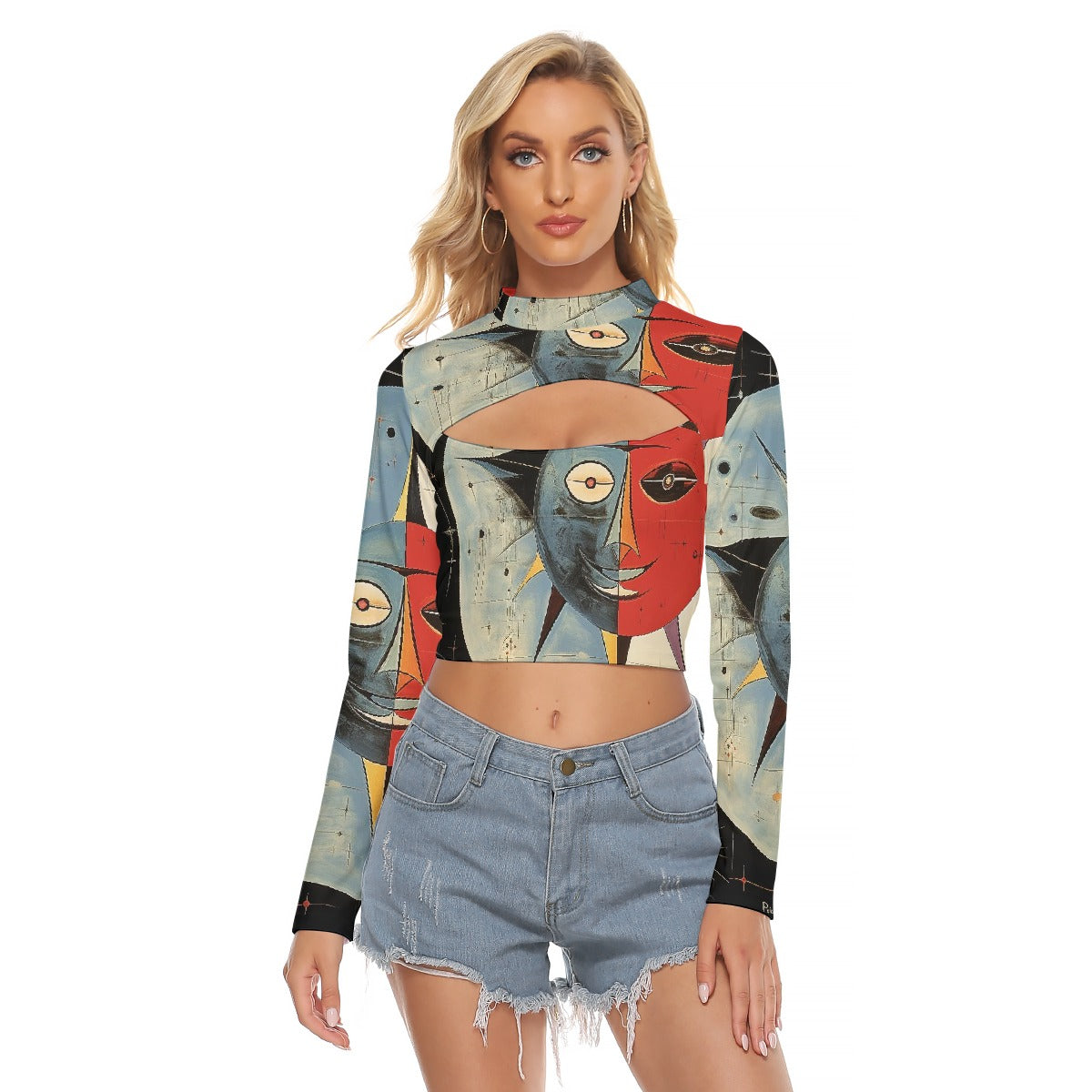 All-Over Print Women's Hollow Chest Keyhole Tight Crop Top