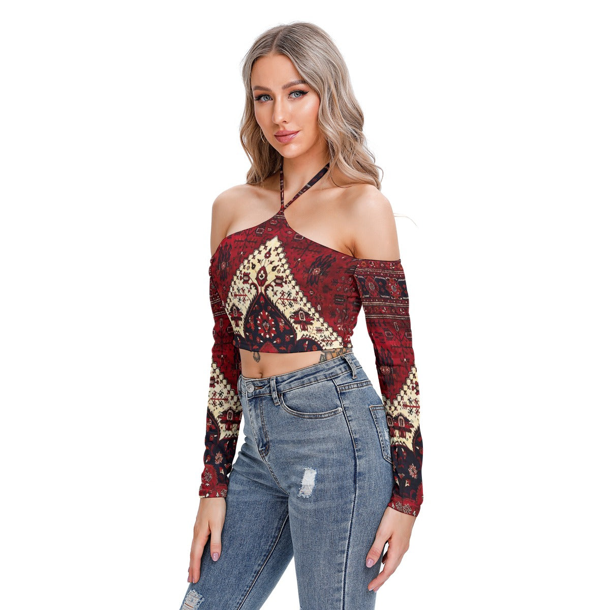 All-Over Print Women's Halter Lace-up Top