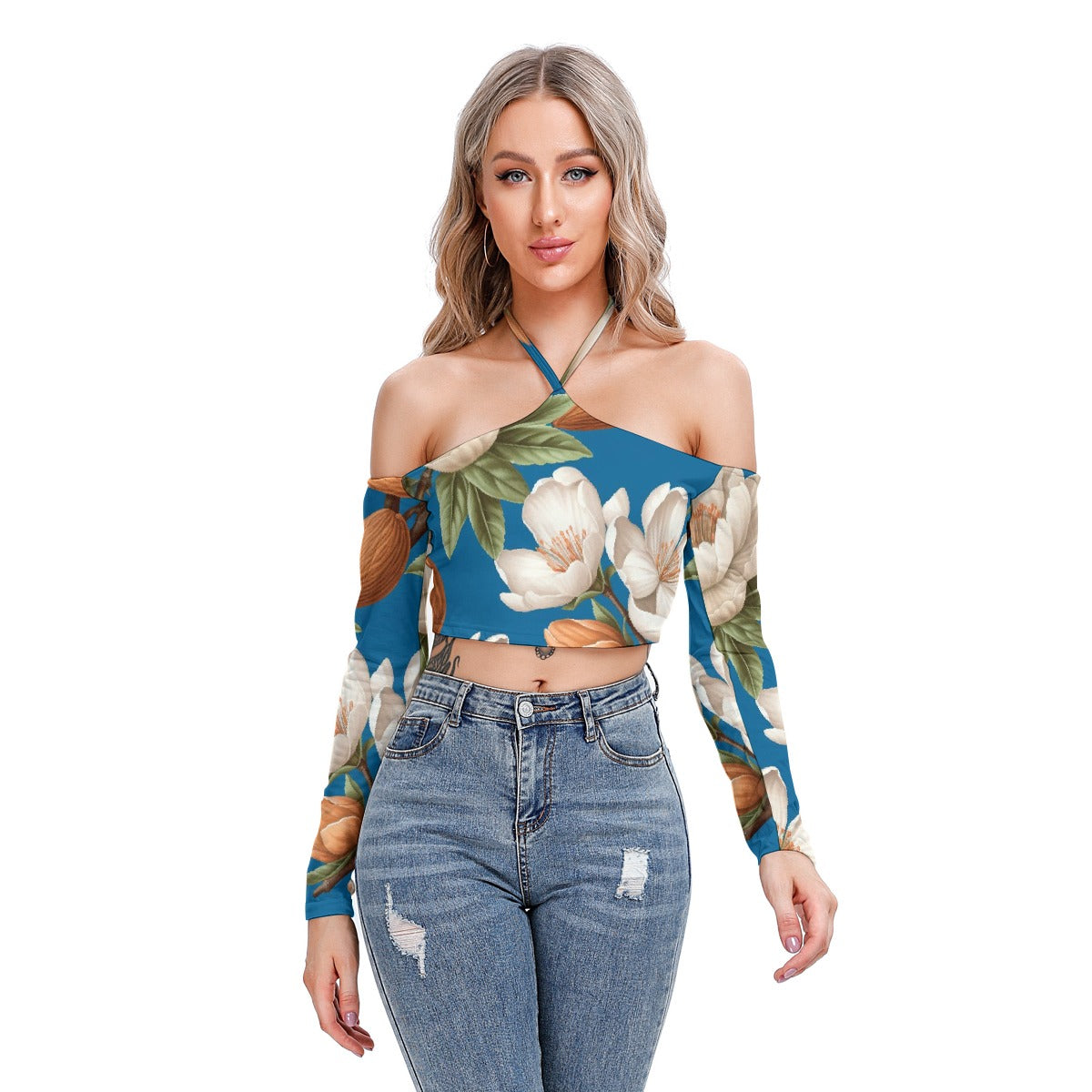 All-Over Print Women's Halter Lace-up Top
