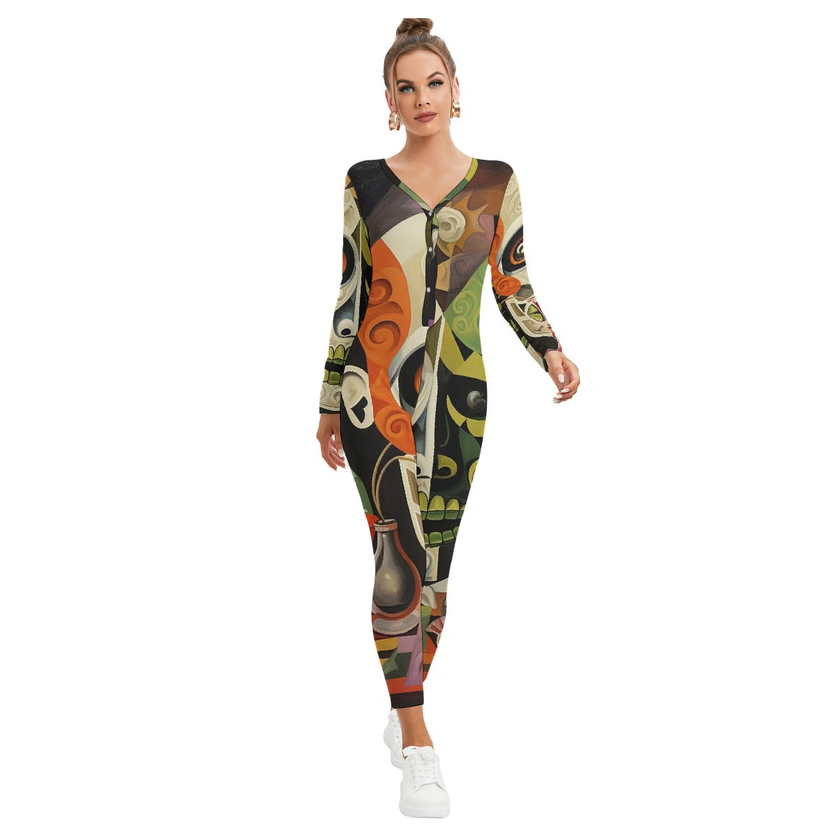 All-Over Print Women's Plunging Neck Jumpsuit