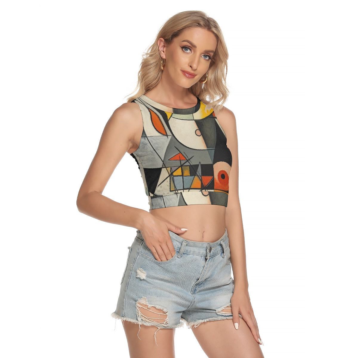 All-Over Print Women's Sleeveless Back Hollow Crop Top