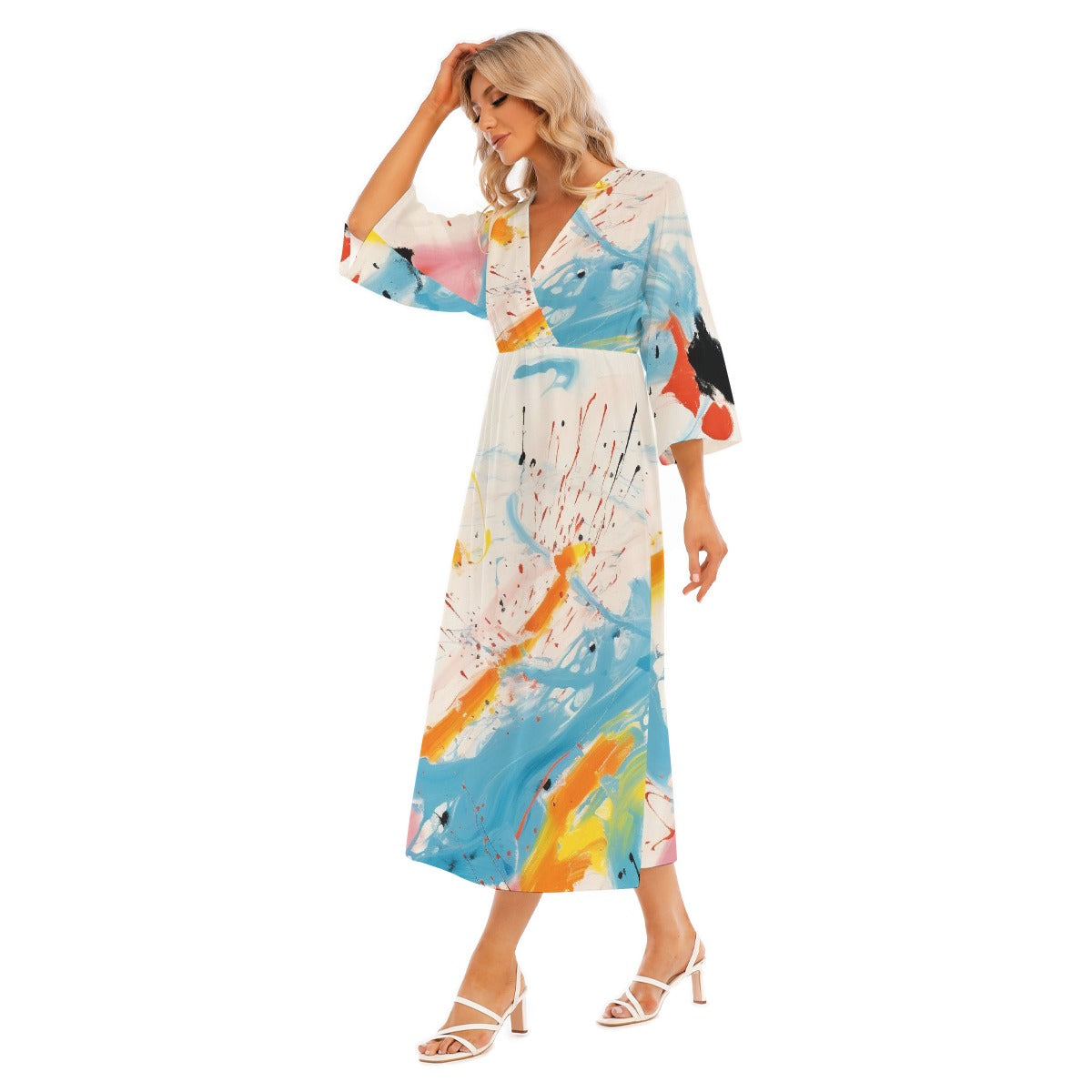 All-Over Print Women's Mid-Sleeve Long Dress