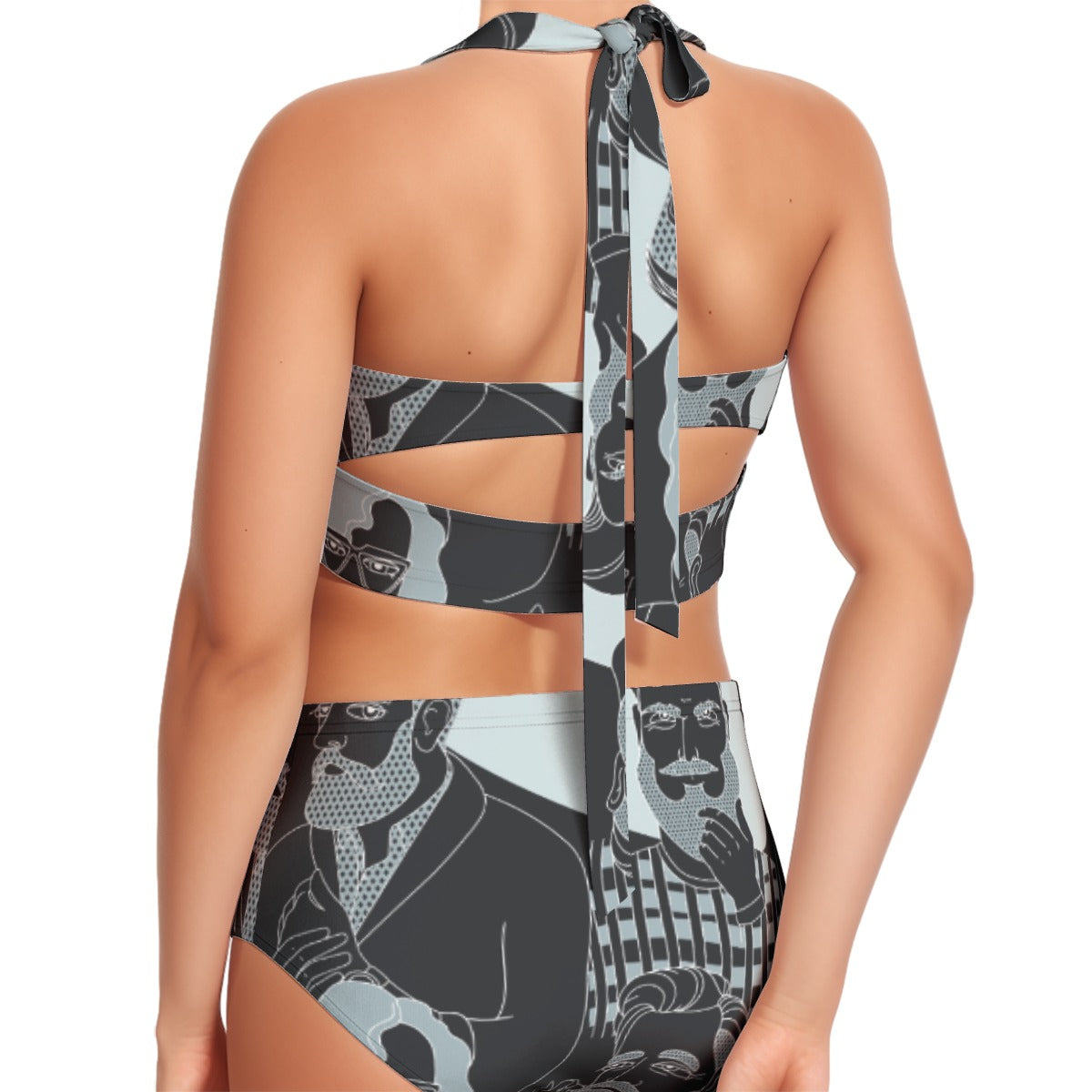 All-Over Print Women's Swimsuit Set With Halter