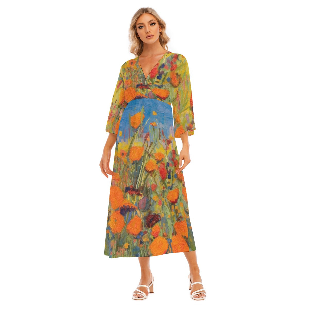 All-Over Print Women's Mid-Sleeve Long Dress