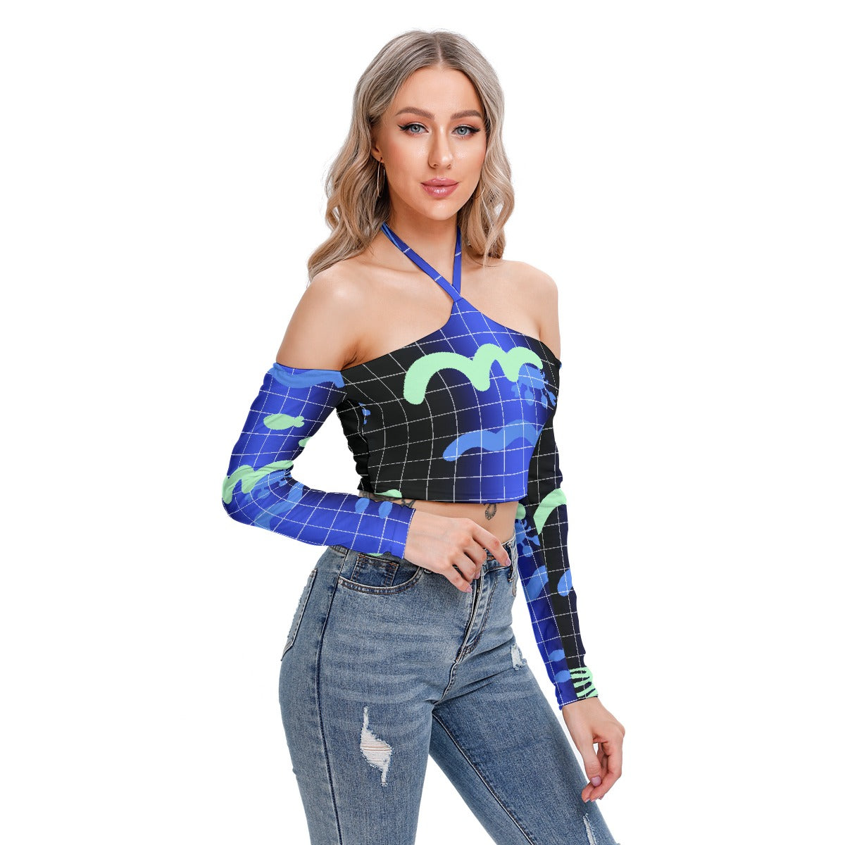 All-Over Print Women's Halter Lace-up Top