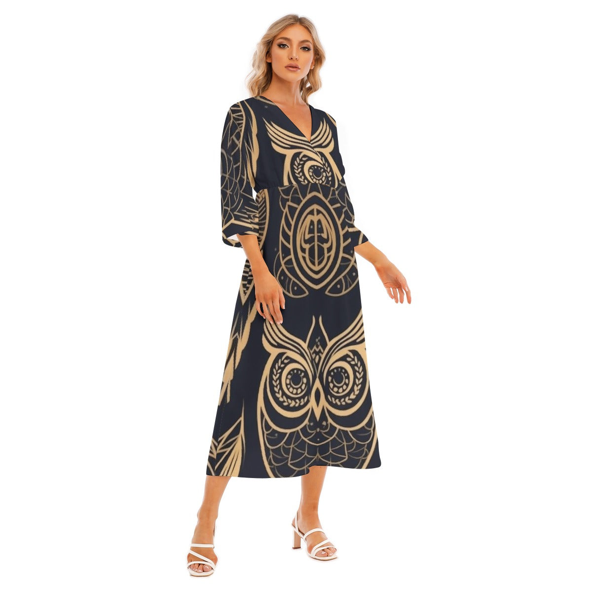 All-Over Print Women's Mid-Sleeve Long Dress