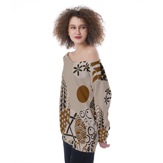 All-Over Print Oversized Women's Off-Shoulder Sweatshirt