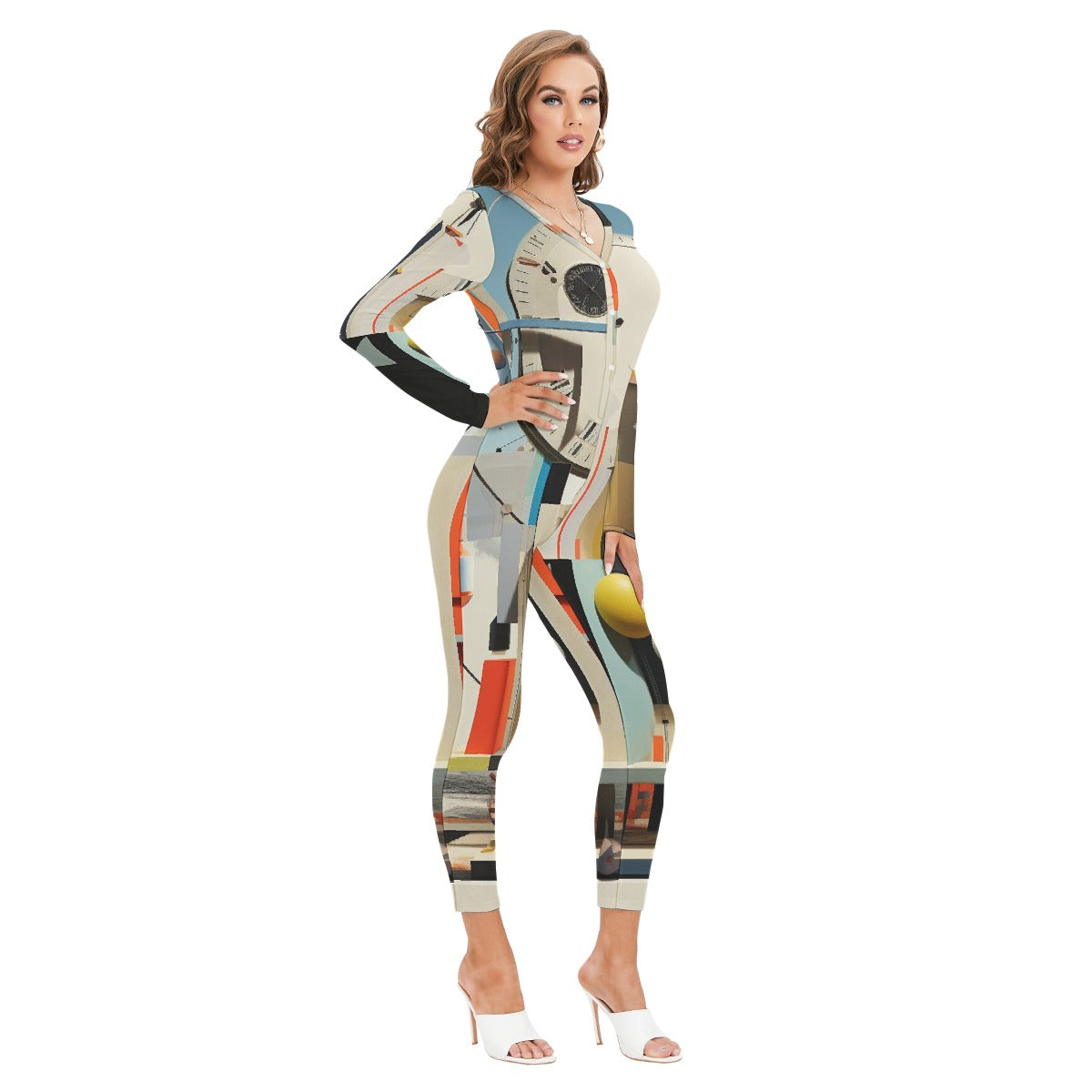 All-Over Print Women's Plunging Neck Jumpsuit