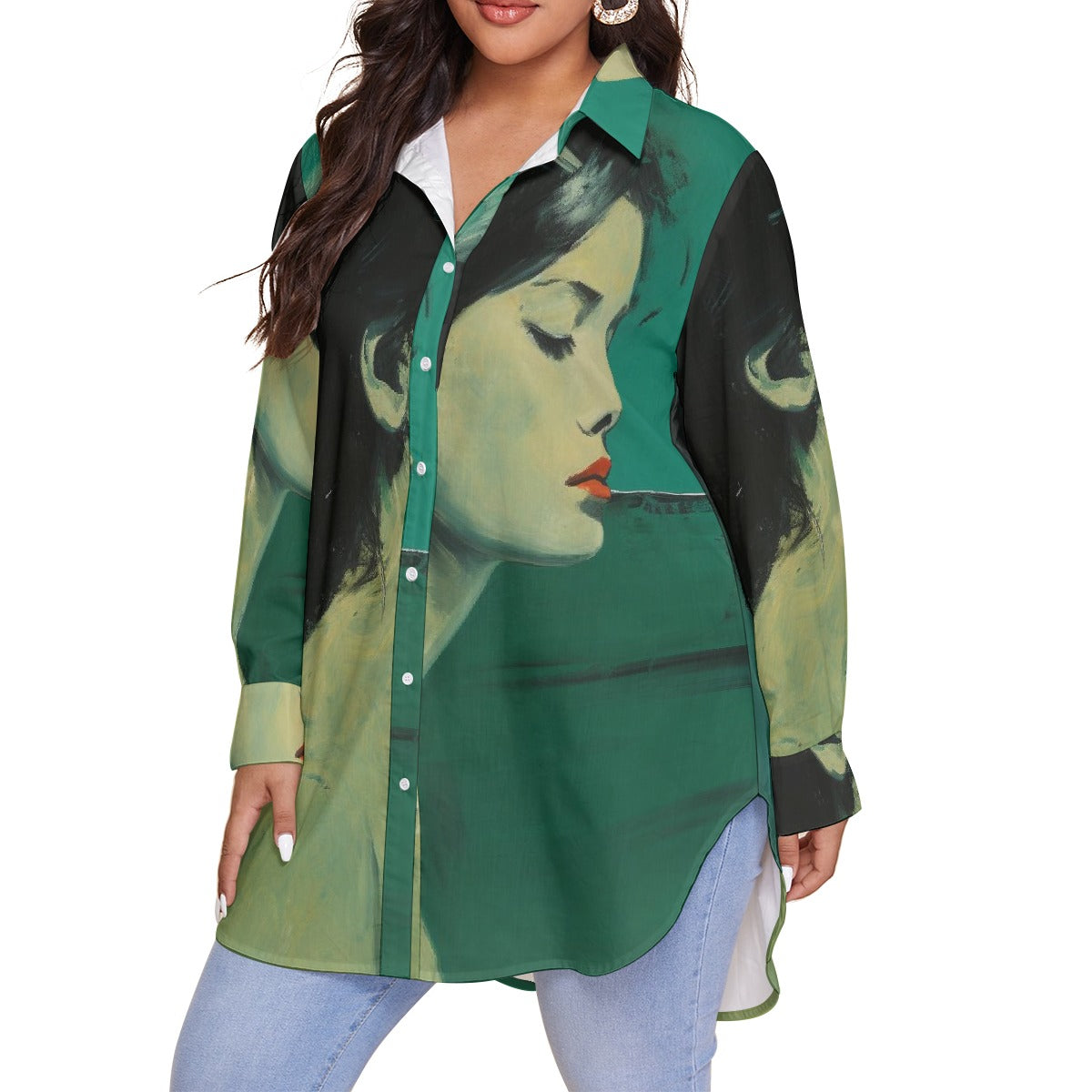 All-Over Print Women's Shirt With Long Sleeve(Plus Size)