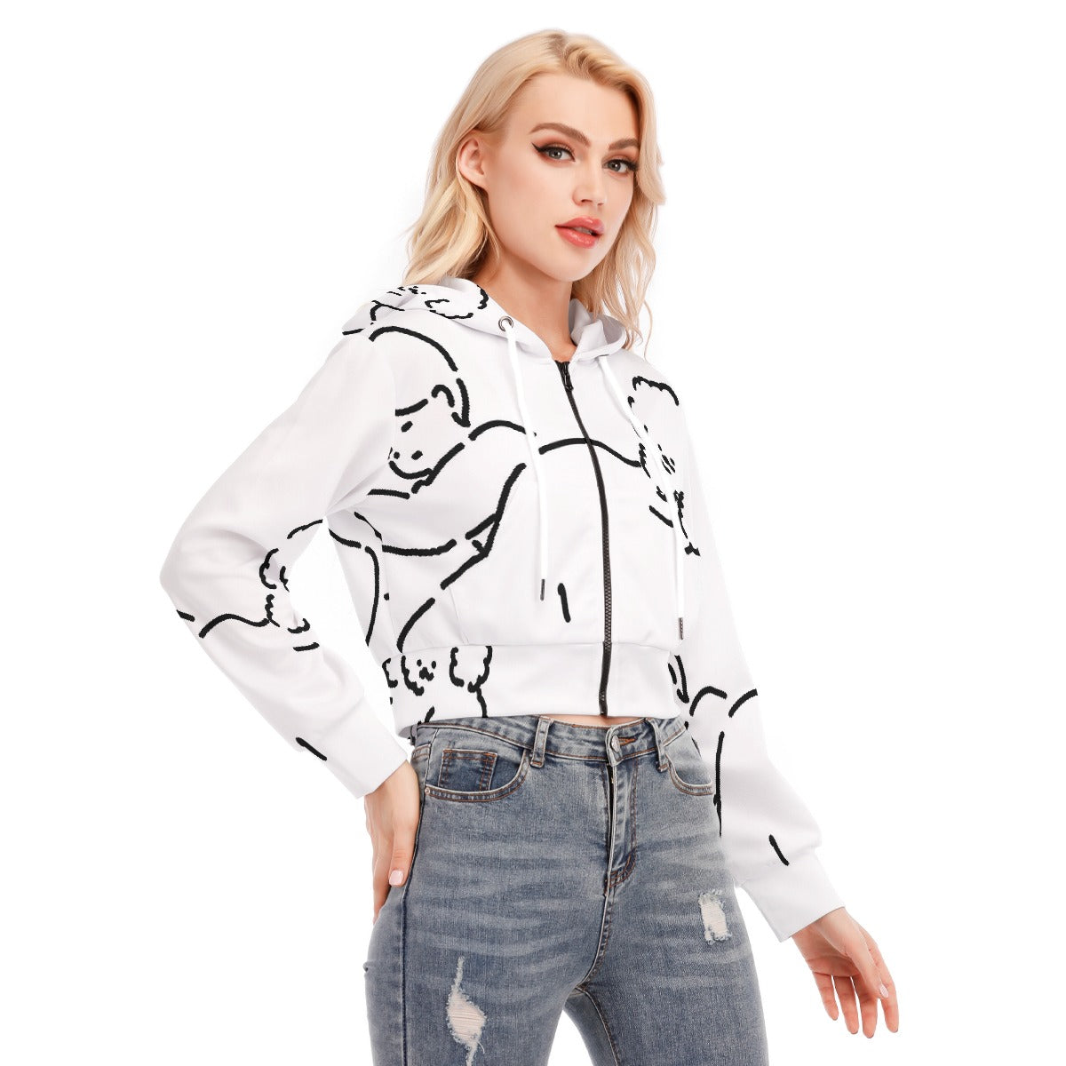 All-Over Print Women's Crop Top Hoodie With Zipper Closure