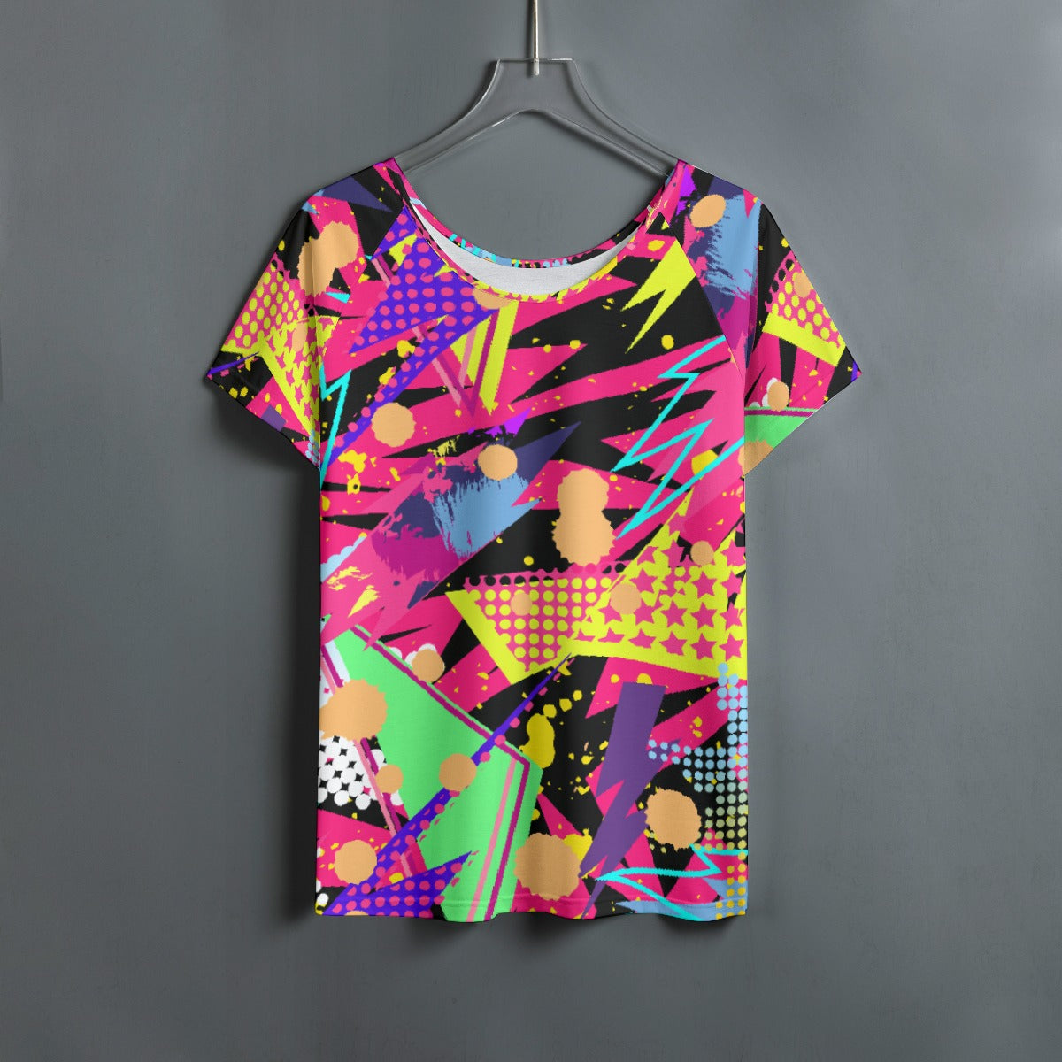 All-Over Print Women's Round Neck T-shirt With Raglan Sleeve