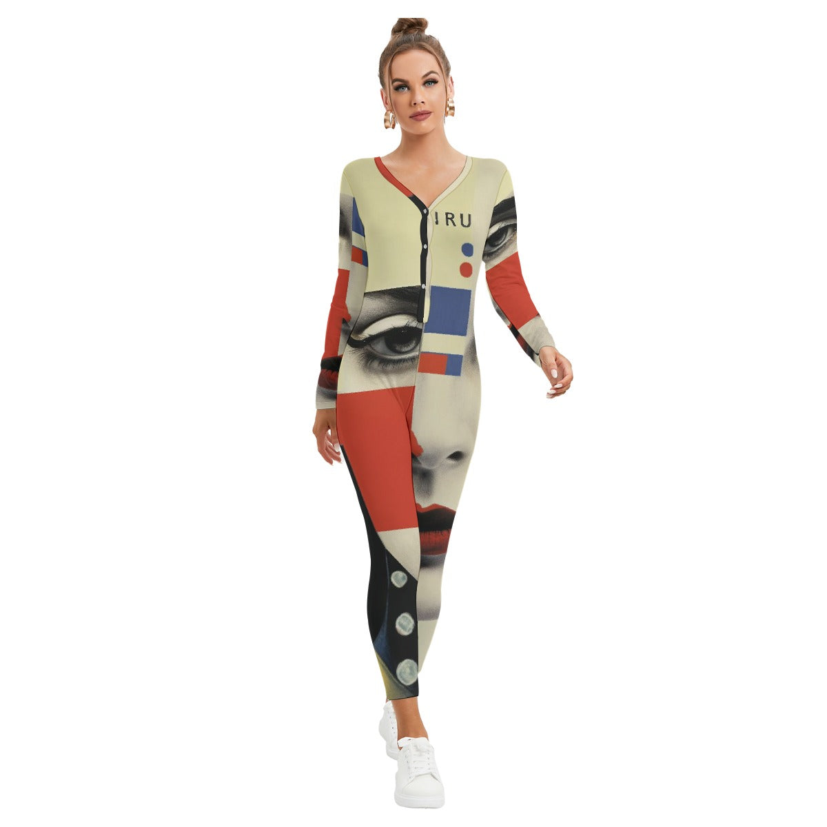 All-Over Print Women's Plunging Neck Jumpsuit