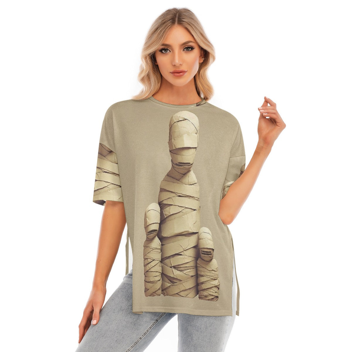 All-Over Print Women's Short Sleeves T-shirt With Hem Split