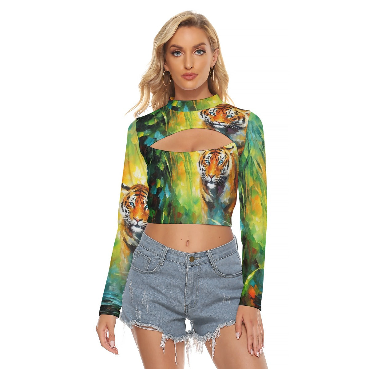 All-Over Print Women's Hollow Chest Keyhole Tight Crop Top