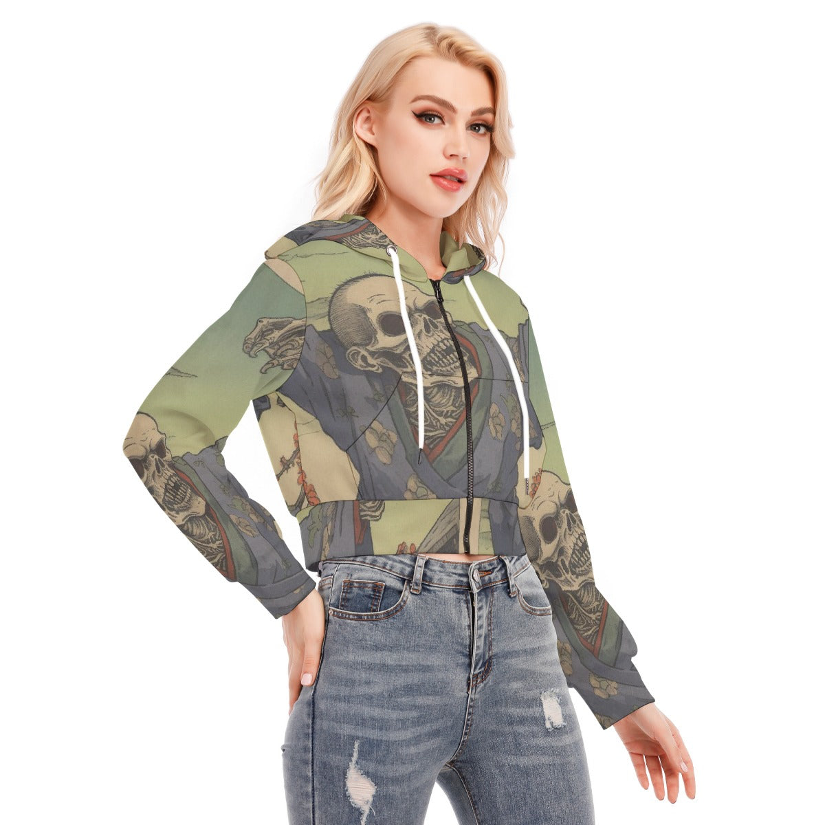 All-Over Print Women's Crop Top Hoodie With Zipper Closure