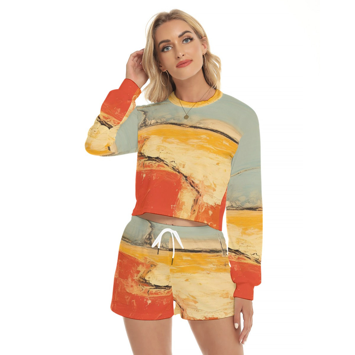 All-Over Print Women's Short Sweatshirt And Pants Suit