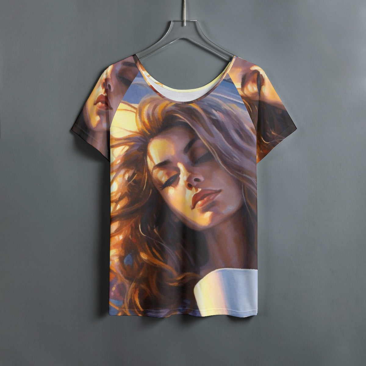 All-Over Print Women's Round Neck T-shirt With Raglan Sleeve
