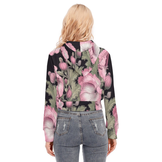 All-Over Print Women's Crop Top Hoodie With Zipper Closure