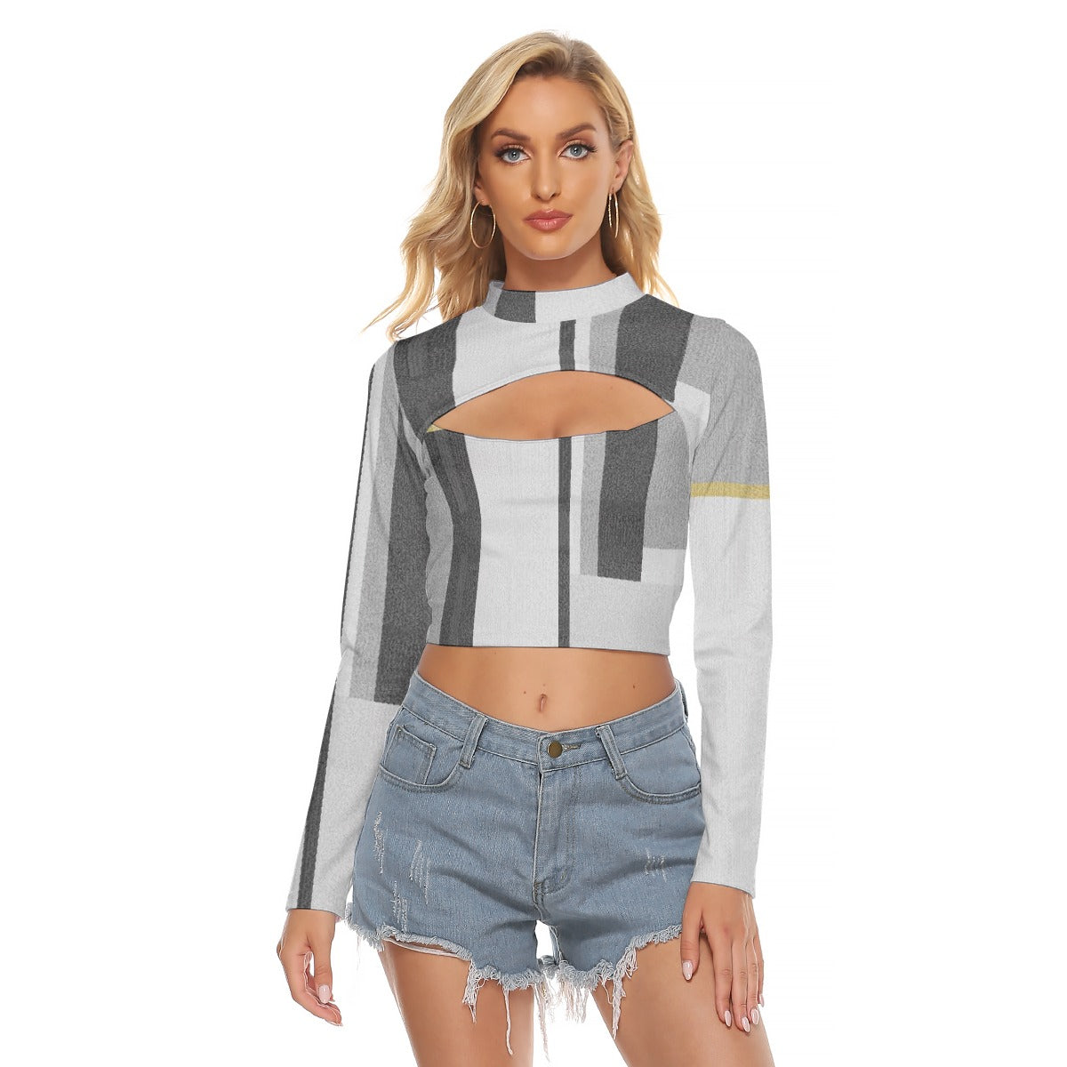 All-Over Print Women's Hollow Chest Keyhole Tight Crop Top