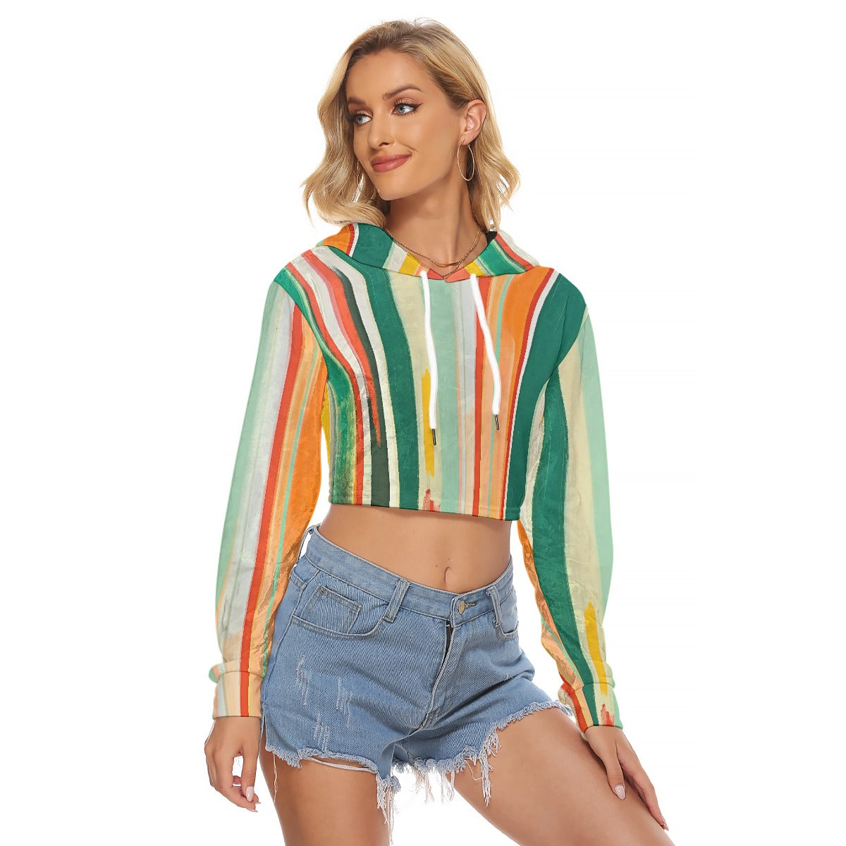All-Over Print Women's Crop Top Hoodie|Velvet