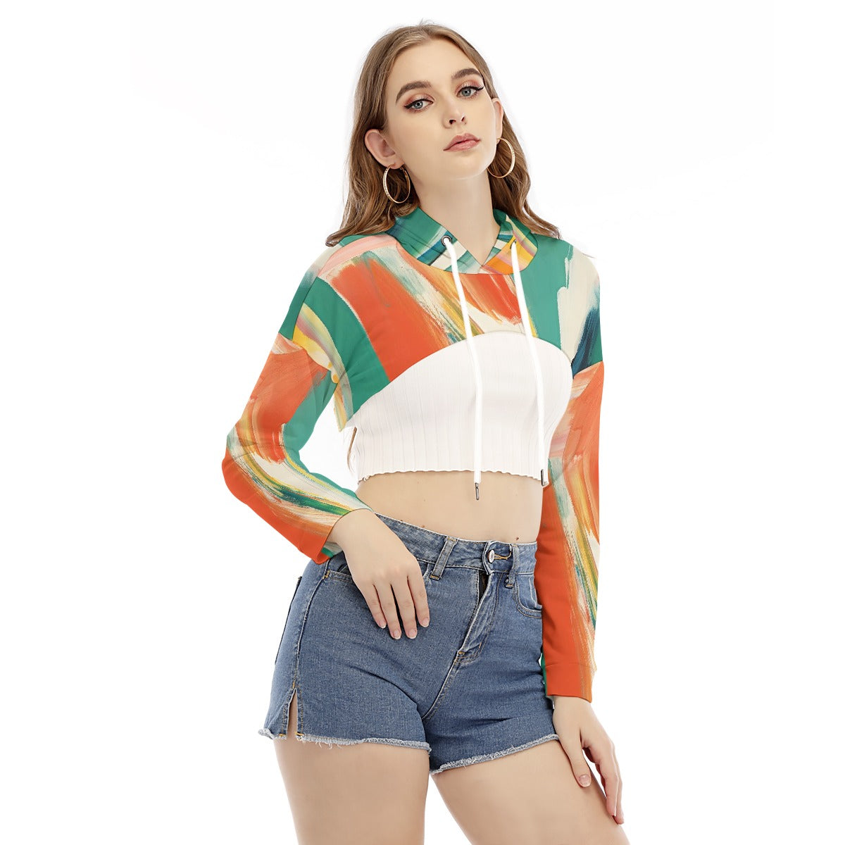 All-Over Print Women's Smock Short Hoodie With Long Sleeve