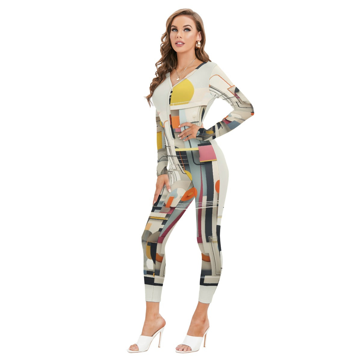 All-Over Print Women's Plunging Neck Jumpsuit