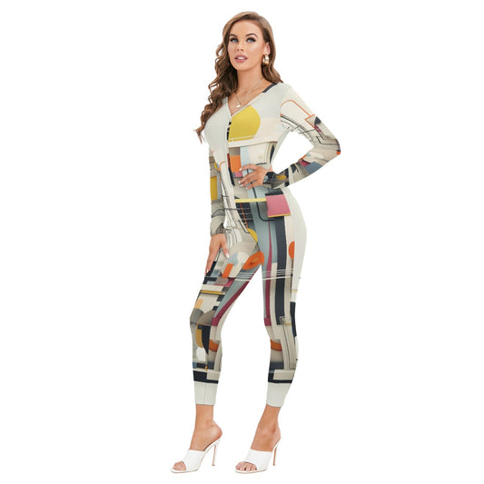 All-Over Print Women's Plunging Neck Jumpsuit