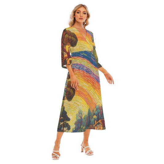 All-Over Print Women's Mid-Sleeve Long Dress