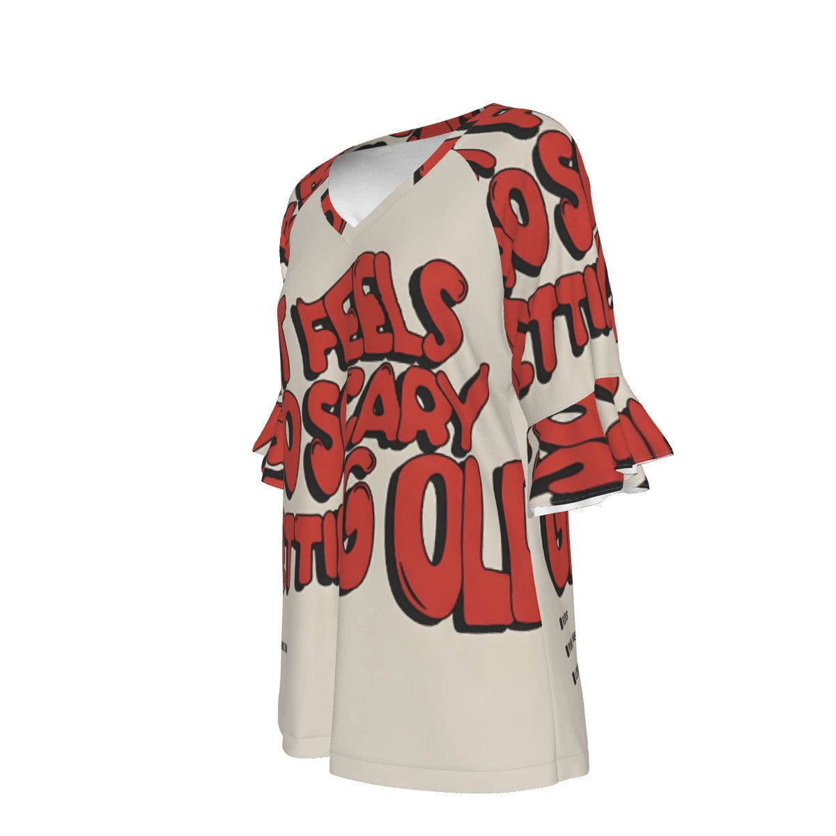 All-Over Print V-neck Women's T-shirt With Bell Sleeve