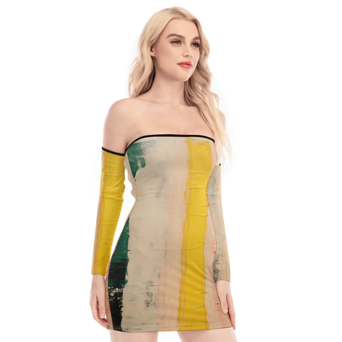 All-Over Print Women's Off-shoulder Back Lace-up Dress