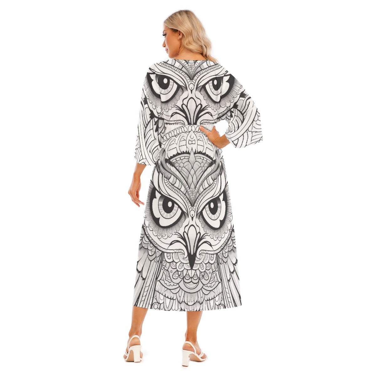 All-Over Print Women's Mid-Sleeve Long Dress