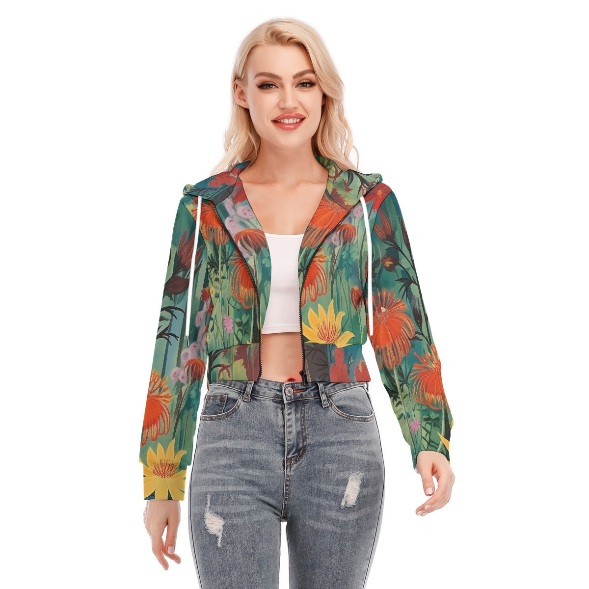 All-Over Print Women's Crop Top Hoodie With Zipper Closure