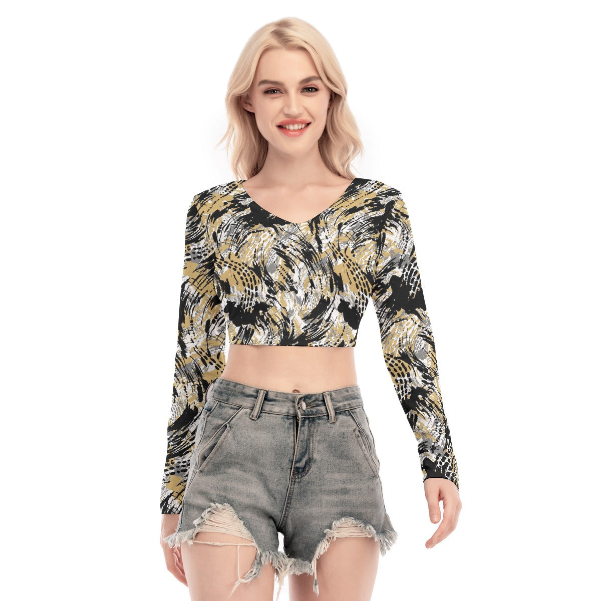 All-Over Print Women's Back Hollow T-shirt With Strap